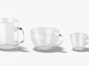 10 Glass Mug Shapes - transparent cups with different forms and sizes 3D मॉडल