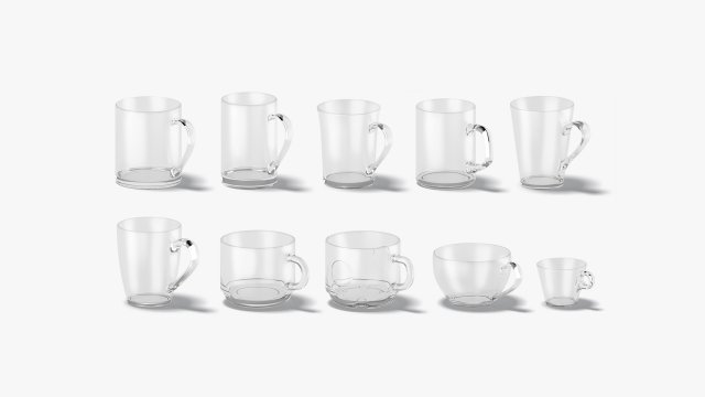10 Glass Mug Shapes - transparent cups with different forms and sizes 3D मॉडल .c4d .max .obj .3ds .fbx .stl .blend 