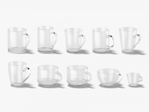 10 Glass Mug Shapes - transparent cups with different forms and sizes 3D Model