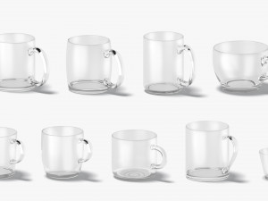 9 Glass Mug Shapes - transparent mugs various forms and sizes 3D Model
