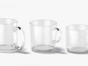 9 Glass Mug Shapes - transparent mugs various forms and sizes 3D Model