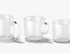 9 форм стеклянных кружек - прозрачные кружки разных форм и размеров 3D Модель