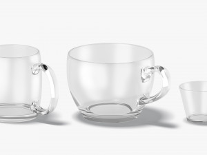 9 Glass Mug Shapes - transparent mugs various forms and sizes 3D Model