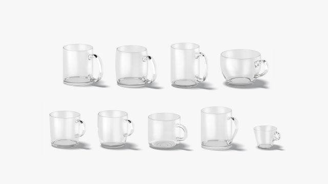9 Glass Mug Shapes - transparent mugs various forms and sizes 3D Model .c4d .max .obj .3ds .fbx .stl .blend 