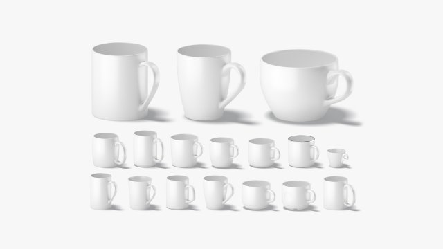 18 Ceramic Mugs Shapes - white cups different forms and sizes 3D Модель .c4d .max .obj .3ds .fbx .stl .blend 