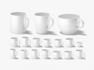 18 Ceramic Mugs Shapes - white cups different forms and sizes 3D Model
