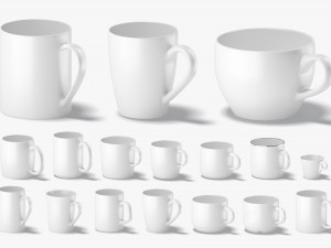 18 Ceramic Mugs Shapes - white cups different forms and sizes 3D Модель