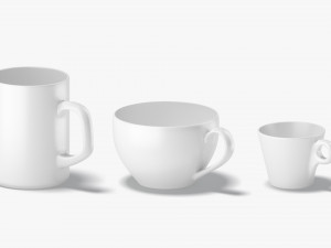 18 Ceramic Mugs Shapes - white cups different forms and sizes 3D Модель