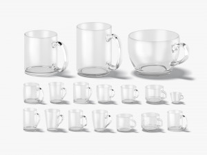 18 Glass Mug Shapes - transparent cups with different forms and sizes 3D Model