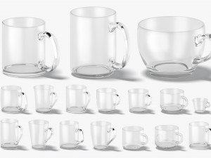 18 Glass Mug Shapes - transparent cups with different forms and sizes 3D 모델