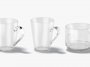 18 Glass Mug Shapes - transparent cups with different forms and sizes 3D 모델