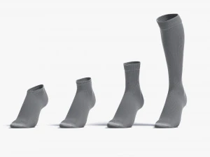 White Single Socks on tiptoe different shapes - fabric sox 3D Model
