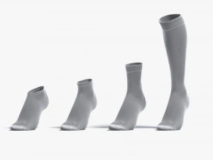 White Single Socks on tiptoe different shapes - fabric sox 3D Model