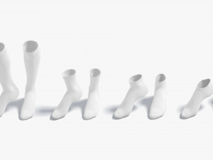White Socks Pair on tiptoe different shapes - fabric sox 3D Model