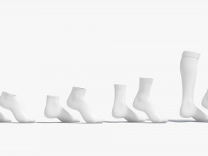 White Socks Pair on tiptoe different shapes - fabric sox 3D Model