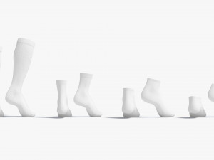White Socks Pair on tiptoe different shapes - fabric sox 3D Model