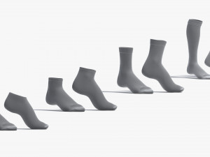 White Socks Pair on tiptoe different shapes - fabric sox 3D Model