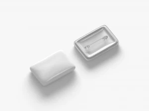White Rectangular Button Badge - plastic clutch pin 3D Model