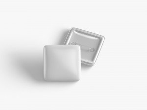 White Square Button Badge - plastic clutch pin 3D Model