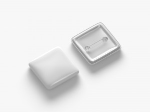White Square Button Badge - plastic clutch pin Model 3D