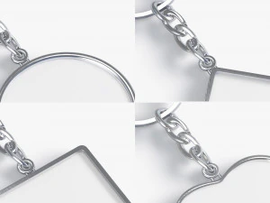 Keychain Shapes set - round square rhombus heart key tag holder 3D Model