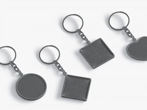 Keychain Shapes set - round square rhombus heart key tag holder 3D Model
