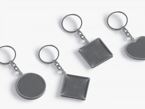 Keychain Shapes set - round square rhombus heart key tag holder 3D Model