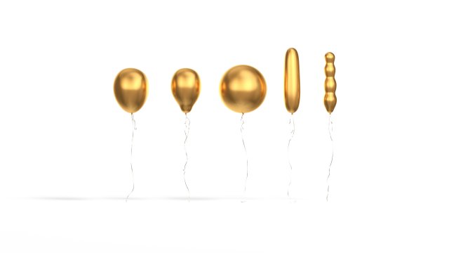 Gold Helium Balloons Set 5 foil gift balloon shapes 3D 模型 .c4d .max .obj .3ds .fbx .stl .blend 