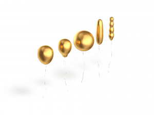 Gold Helium Balloons Set 5 foil gift balloon shapes 3D 模型