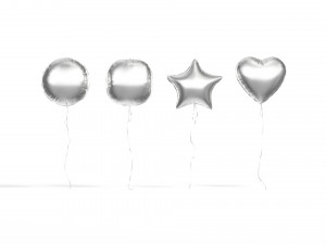 Silver Helium Balloons Set 4 foil gift balloon shapes 3D Model