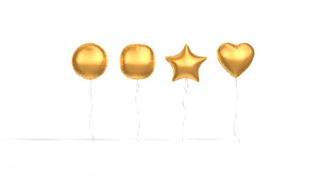 Gold Helium Balloons Set 4 foil gift balloon shapes 3D 模型 .c4d .max .obj .3ds .fbx .stl .blend 