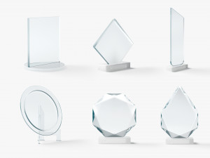 Glass Award Trophy Shapes - crystal plaque trophies set 3D 모델