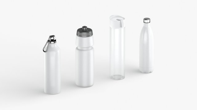 Water Sport Bottle - aluminum and plastic botle set Modello 3D .c4d .max .obj .3ds .fbx .stl .blend 