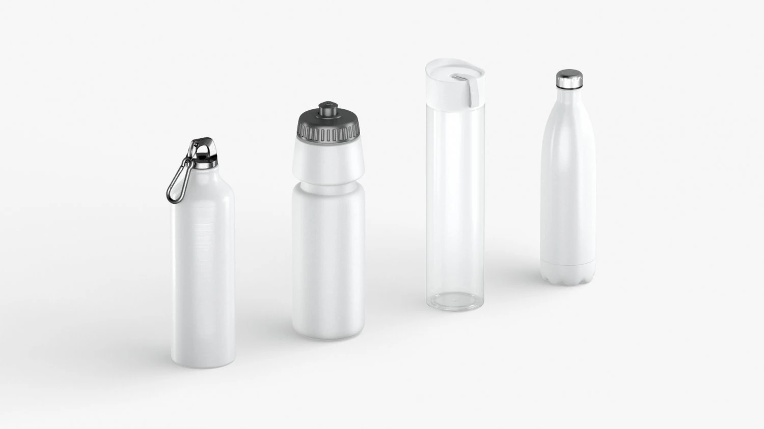 Water Sport Bottle - aluminum and plastic botle set 3D Model .c4d .max .obj .3ds .fbx .stl .blend 