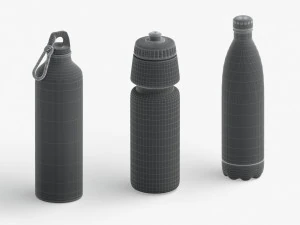 Water Sport Bottle - aluminum and plastic botle set 3D Model
