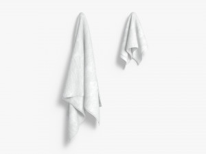 White Small and Big Towel Hanging on Hook - hang shower bath towels Model 3D