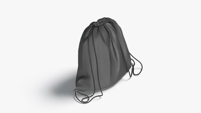 Black Drawstring Backpack - sport pouch with cord 3D Model .c4d .max .obj .3ds .fbx .stl .blend