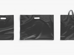 3 Black Plastic Bag Lying - handle packet shapes set Model 3D