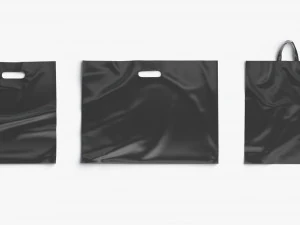 3 Black Plastic Bag Lying - handle packet shapes set 3D Model