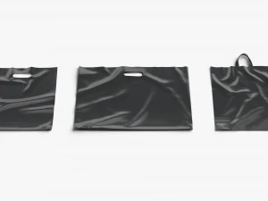 3 Black Plastic Bag Lying - handle packet shapes set 3D Model