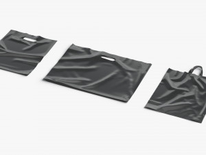 3 Black Plastic Bag Lying - handle packet shapes set Model 3D