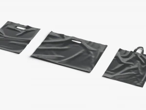 3 Black Plastic Bag Lying - handle packet shapes set 3D Model