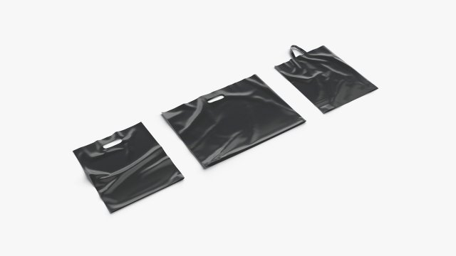 3 Black Plastic Bag Lying - handle packet shapes set Model 3D .c4d .max .obj .3ds .fbx .stl .blend 