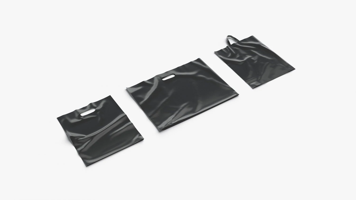 3 Black Plastic Bag Lying - handle packet shapes set 3D Model .c4d .max .obj .3ds .fbx .stl .blend 