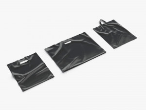 3 Black Plastic Bag Lying - handle packet shapes set 3D Model