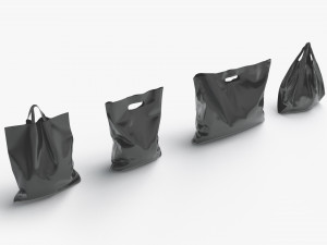 4 Black Plastic Bag Stand - handle packet shapes set 3D 模型