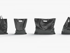 4 Black Plastic Bag Stand - handle packet shapes set 3D Model