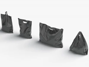 4 Black Plastic Bag Stand - handle packet shapes set 3D Model