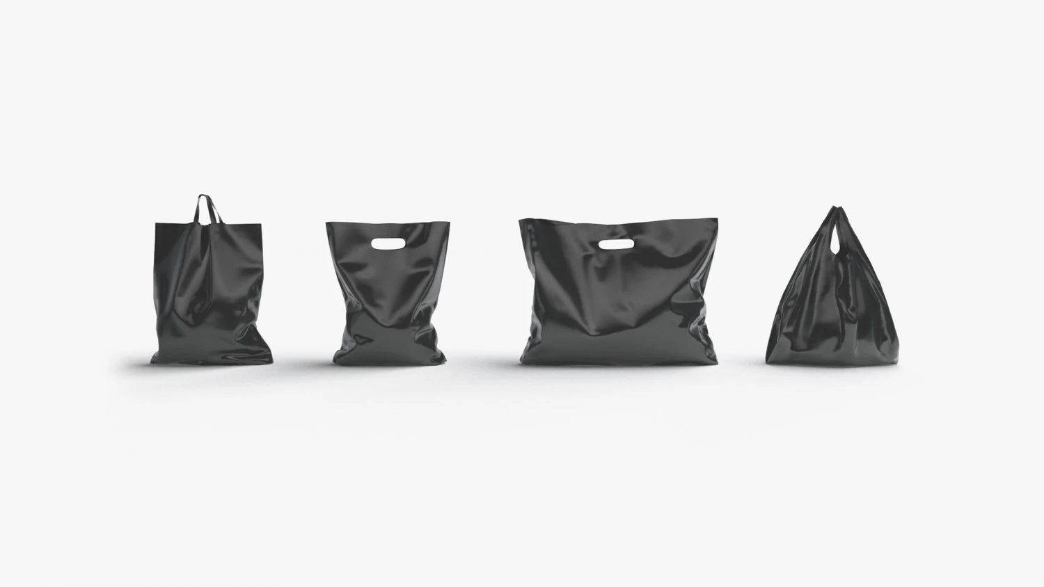 4 Black Plastic Bag Stand - handle packet shapes set 3D Model .c4d .max .obj .3ds .fbx .stl .blend 