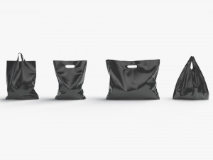 4 Black Plastic Bag Stand - handle packet shapes set 3D Model